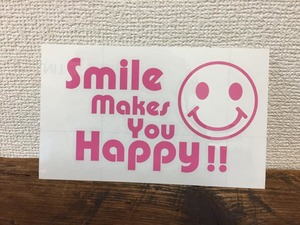 ■Smile カッティング ステッカー■スマイル　笑顔でいれば☆幸せシールデコ Happy ピンク