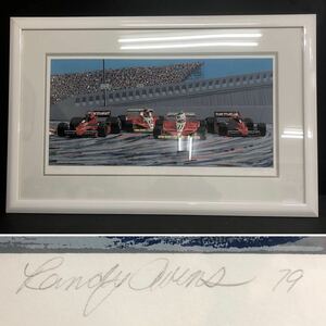 真作 版画 セリグラフ Randy Owens ランディ オーエンス 116㎝×75㎝ F1 1979 USA West Long Beach ジル ヴィルヌーヴ フェラーリ ロータス