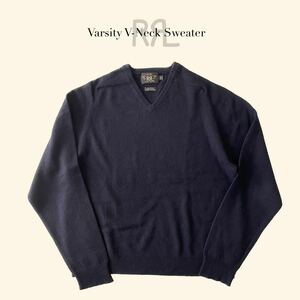 RRL “Varsity V-Neck Sweater” L セーター ニット Vネック バーシティ ネイビー ウール カシミヤ Ralph Lauren ヴィンテージ