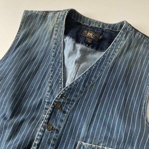 【名作】RRL “Wabash Striped Vest” XL ワバッシュ ウォバッシュ ストライプ ワーク インディゴ ベスト Ralph Lauren ヴィンテージの画像2