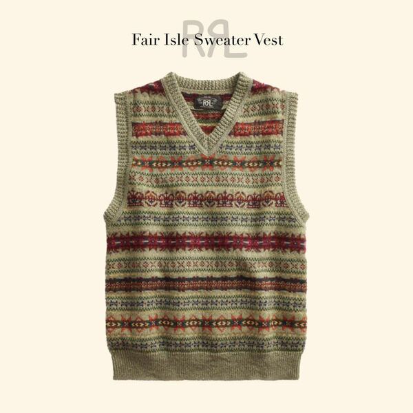 【傑作】RRL “Fair Isle Sweater Vest” M フェアアイル セーター ニット ベスト 総柄 ネイティブ Ralph Lauren ヴィンテージ