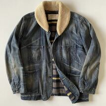 【名作】RRL “Shearling Collar Denim Jacket” S デニム ランチ ジャケット カバーオール ブランケット ムートン Ralph Lauren_画像1