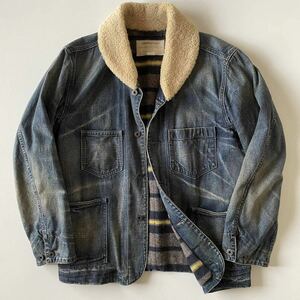 【名作】RRL “Shearling Collar Denim Jacket” S デニム ランチ ジャケット カバーオール ブランケット ムートン Ralph Lauren