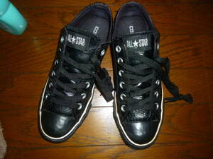 即決・送料込★CONVERSE コンバース★良品・ステッチ入り本革レザー ローカットALL STAR オールスター LEATHER 1Ｐ992★黒x白 US6.5(25㎝)