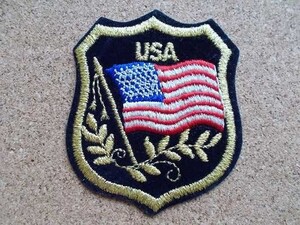 70s USA アメリカ 星条旗 刺繍ワッペン/フェルト紋章アップリケ王冠パッチ旅行エンブレム土産ブレザー制服