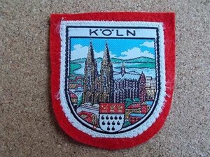 70s ケルン大聖堂KOLNドイツ ビンテージ フェルト刺繍ワッペン/ライン川A紋章アップリケ王冠パッチ旅行エンブレム土産ヨーロッパSAMPSONS