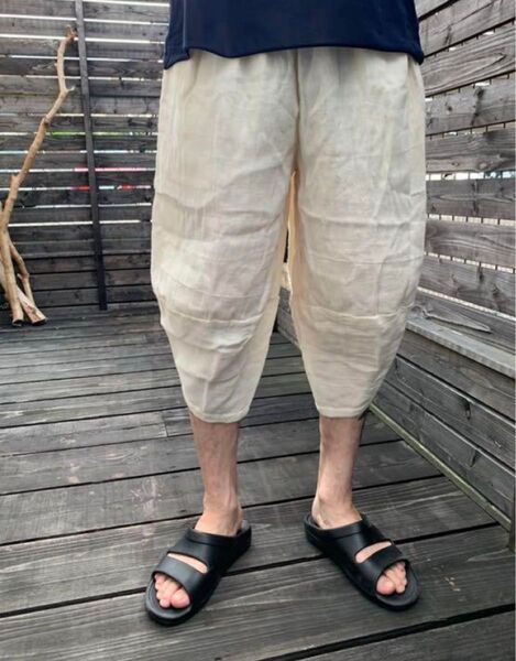 【タイから直輸入、新品未使用】 サルエルパンツ レディース メンズ 兼用 フリーサイズ 生成色 白 ベージュ ウエストゴム パンツ