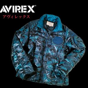 【1円】希少サイズXL★アヴィレックスAVIREX ダウンジャケット メンズ XLサイズ カモフラ ロゴワッペン 肉厚 リアルダウン ブルゾン MA-1