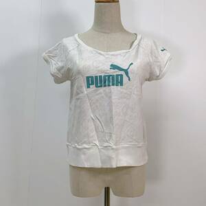 S1823 PUMA プーマ レディース Tシャツ 半袖 人気 L 白 総柄 万能 カジュアル スポーティチックスタイル