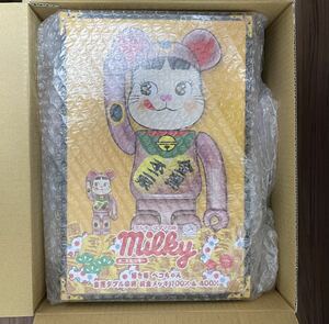 BE@RBRICK 招き猫 ペコちゃん 金運ダブル小判 桃金メッキ 100%&400% 不二家ファミリータウン当選品 medicom toy