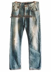 【名作】NudieJeans ヌーディージーンズ AVERAGE JOE ダメージ加工デニム《30/32》