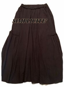 ★SIMPLICITE★ 濃グレー コットンギャザーフレアスカート☆美ライン美品☆