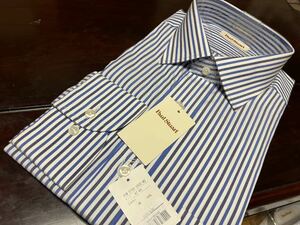 ポールスチュアート★綿100％　白地ブルーストライプワイシャツ　M(39-82)　セミワイド