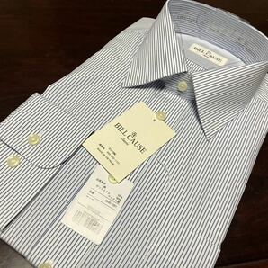百貨店販売品 BILL CAUSE☆形態安定 白地×ブルーストライプワイシャツ L(40-80) レギュラーカラー 送料無料の画像1