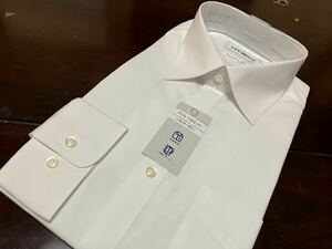 LES　MUES☆形態安定 白無地ワイシャツ　レギュラーカラー　M(39-88)　 ロングスリーブ　綿高率　スリムタイプ