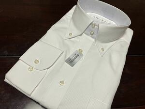 N.Men's collection☆形態安定 白織柄ワイシャツ　台衿2個釦　ロングポイントボタンダウン　3L(45-88)　 