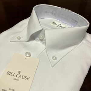 百貨店販売品　BILL CAUSE形態★形態安定　白織柄ワイシャツ　M(39-80)　ボタンダウン　送料無料
