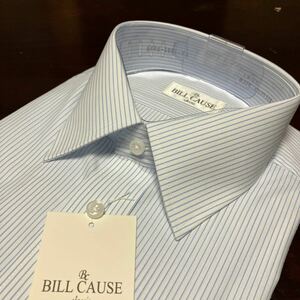 百貨店販売品　BILL CAUSE形態★形態安定　白地×サックスブルーストライプワイシャツ　M(39-80)　レギュラーカラー　送料無料