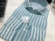 SUITSELECT☆ミントグリーンストライプ形態安定ワイシャツ　ホリゾンタル　M(39-84)　 ちょっとシミ有B品_画像1