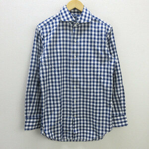 G# Ships /SHIPS long sleeve shirt / silver chewing gum check [40] blue /men's/103[ used ]#