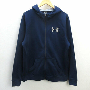 G■アンダーアーマー/UNDER ARMOUR スウェットビッグロゴフルジップフーディー MTR5618【XL】紺/men's/29【中古】■