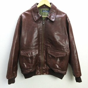 Q# Nautica /NAUTICA A-2 cow leather leather jacket # tea [ 40 ]MENS/63[ used ]