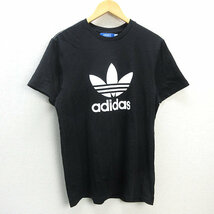 G■アディダス/adidas トレフォイルロゴTシャツ【XO】黒/men's/85【中古】■_画像1