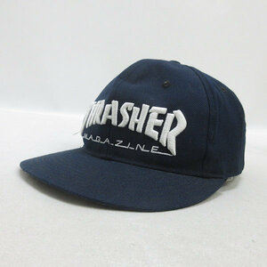 G■スラッシャー/THRASHER ロゴ刺繍 スナップバックキャップ BBキャップ CAP 帽子■紺/MENS/120【中古】■