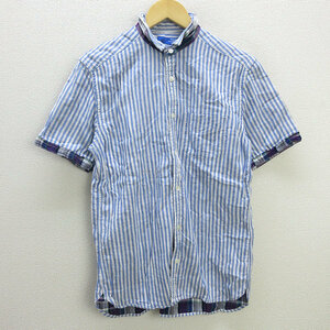 G# Beams /BEAMS short sleeves shirt / stripe pattern [M] blue series /men's/186[ used ]#