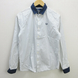 G■フレッドペリー/FREDPERRY 長袖シャツ/ドット柄【M】白紺/men's/68【中古】■