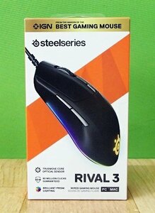 未使用 ゲーミング 有線マウス RIVAL3 SteelSeries 62513 メカニカルスイッチ イルミネーション USB 光学マウス 送料350円