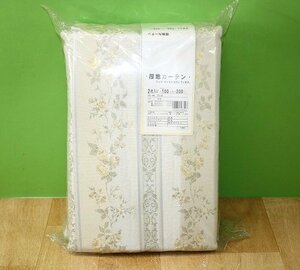 即決 未使用 厚地カーテン ガルボ イエロー 巾100cm×丈200㎝ 2枚入 洗える 形状記憶 遮光 遮熱 保温 花柄 裏地付 ユニベール