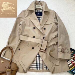 大きいサイズ◆美品◆バーバリー BURBERRY 40/11号/L メガチェックコンビ☆正統派ギャバジントレンチコート ハニーベージュ 卒業式 入学式