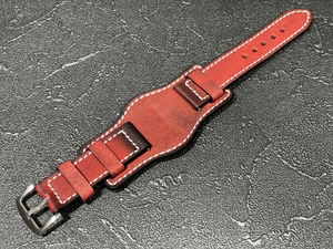 ラグ幅：24ｍｍ 腕時計ベルト マット ブンド付き レザーベルト 本革 カラー：レッド 革ベルト BDR