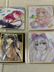 Art hand Auction Hand-drawn illustrations 4 pieces of small colored paper, comics, anime goods, hand drawn illustration