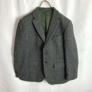 古着 ハリスツイード Harris Tweed ウール テーラードジャケット シェルボタン グレー 灰色 カーキ ２Bボタン Mサイズ