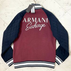 新品タグ付き★ アルマーニ エクスチェンジ ARMANI EXCHANGE スタジャン ジャケット ブルゾン M相当 ロゴ刺繍 プリント 袖キルティング