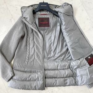 美品★ MooRERムーレー / ヤンマイエン JAN MAYEN ケーブルニット 切替 ダウン ジャケット パーカー size48/M〜L相当 Wジップ グレー