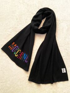 MOSCHINO Italy made Logo muffler Moschino black dark blue 