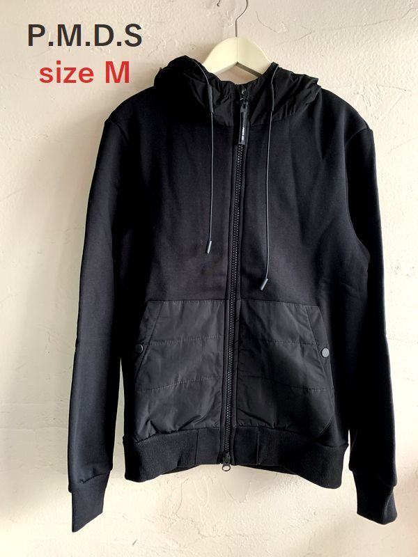 新品最大値下げ P.M.D.S. PREMIUM MOOD DENIM SUPERIOR 切替スウェットパーカジャケット ジップアップ ブラック サイズM 参考価格36,300