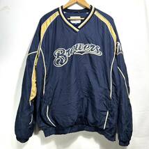 ■ MLB Milwaukee Brewers ナイロン プルオーバー ジャケット サイズL ネイビー 古着 メジャー 野球 ブルワーズ ブリュワーズ スポーツ ■_画像1