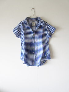 美品 CLOTH&CROSS / クロス&クロス リネンチェックブラウス WHITE×BLUE / レディース ハグオーワー シャツ