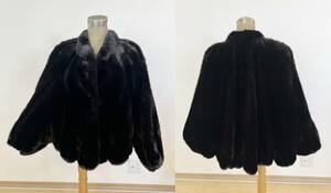 【品質 程度上】ブラックミンク　デザインコート　裾周り200㎝　裾スカラップ