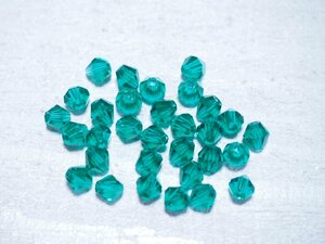 ビーズ　4mm　ガラス　濃緑　ダークグリーン　双円錐形カットガラス　30個　　GL7091938-5-30　＃536