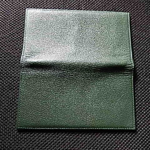 薄型長財布 かぶせ蓋 ２つ折り本革レザー グリーン(緑)系美品男女兼用 の画像3