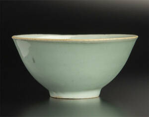 清 豆青釉碗 中国 古美術