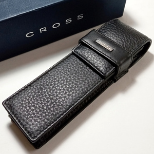 【crpc3】新品　CROSS　クロス　ペンケース　ブラックレザー　黒　本革　ペン２本収納用　ベルトループ　型押しレザー　携帯/保管