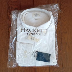 【hlsh6】新品　HACKETT LONDON ハケット ロンドン ボタンダウン 長袖シャツ 定価17,380円 Lサイズ シルク 白 ホワイト スリムフィット