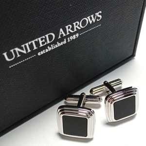 【uac189】UNITED ARROWS ユナイテッドアローズ 　カフス　カフリンクス　シルバー×黒ブラック　オニキス　定価9,900円