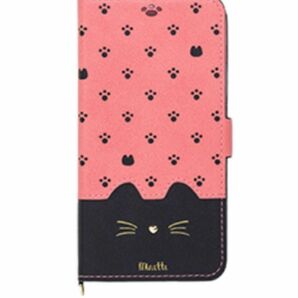 iPhone XS X 携帯ケース 手帳型 ストラップ付　新品　猫　ピンク　ブラック